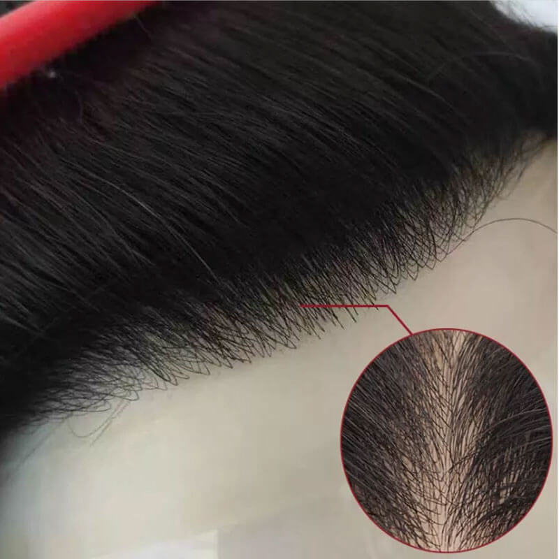 Men's PU Human Hair Hairline 100% Real Human Hair V Loop Frontal Toupee Pu Thin Skin Male Replacement 4# Brown Color