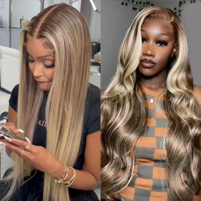 4 Brown Ombre 613 Blonde Human Hair Wigs For Women Body Wave Long Wig 12A European Remy Hair Ombre 4p 613 Piano Colored Lace Frontal Wigs with Baby Hair