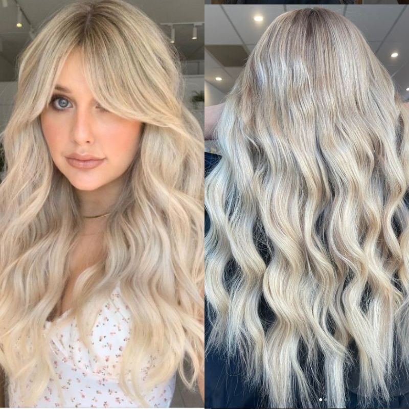 Bronde Balayage Ntural Black Roots 12A Human Virgin Hair Wavy Ombre Brown Highlight Light Blonde Wigs Pre Plucked Lace Front Wig