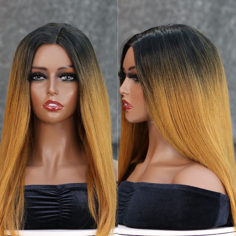 Ombre Ginger Color with Natural Black Roots HD Transparent Lace Front Wig 13x4 Lace Front Silky Straight Hair Human Hair Wigs