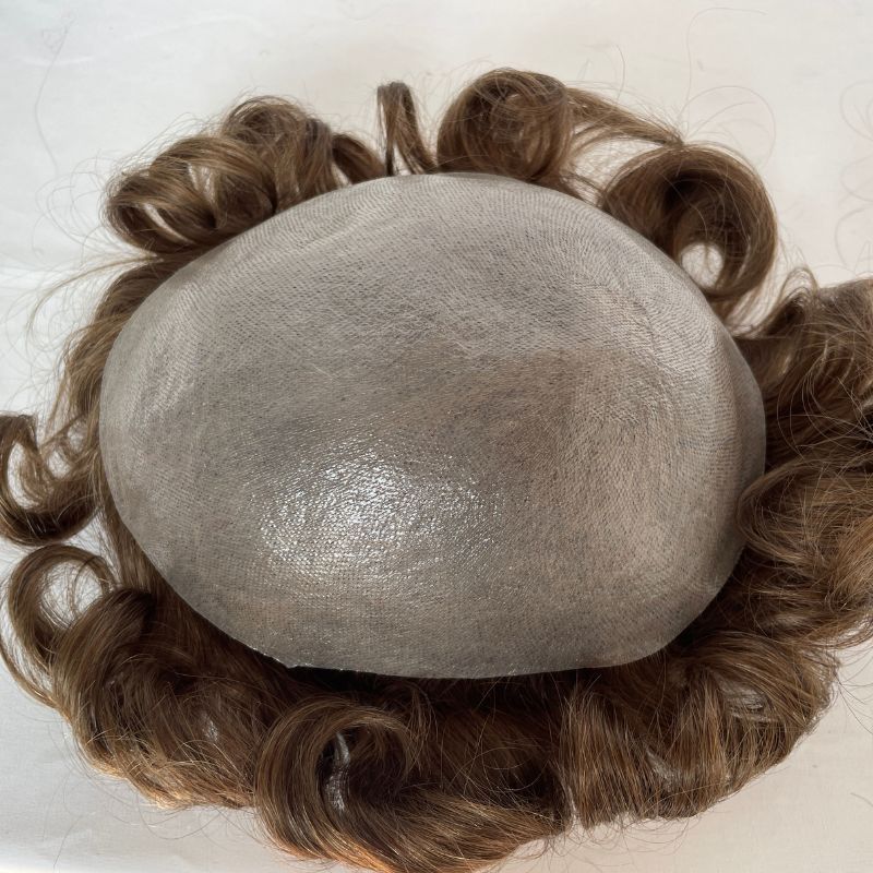 Full PU Man Hair  0.02-0.03mm Ultra Thin Skin PU Base Men Toupee Remy 100% Human Hair System Brown 7 Color