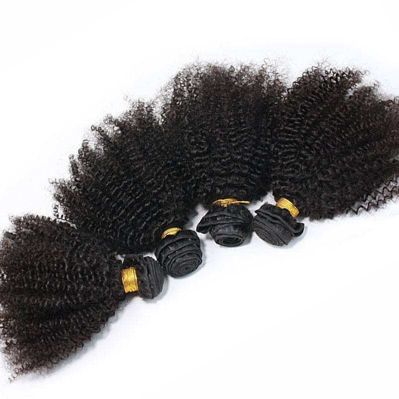 Indian Remy Human Hair Afro Kinky Curly Hair Weave Natural Color 3 Bundles