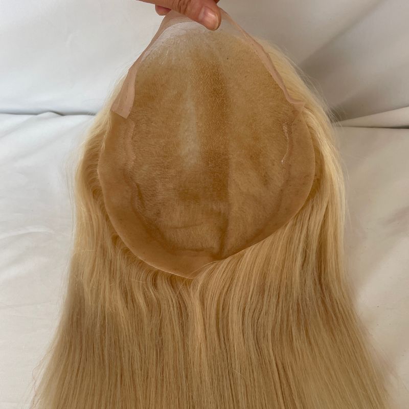 12 Inch Long Q6 Toupee for Men and Women European  613# Blonde Virgin Human Hair V-loop Hair System Hair Prothesis Men and Women Wig