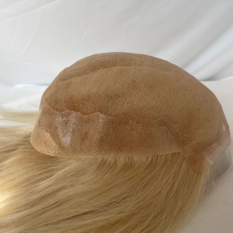 12 Inch Long Q6 Toupee for Men and Women European  613# Blonde Virgin Human Hair V-loop Hair System Hair Prothesis Men and Women Wig