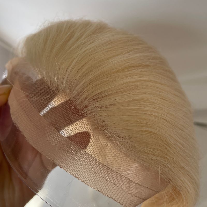 12 Inch Long Q6 Toupee for Men and Women European  613# Blonde Virgin Human Hair V-loop Hair System Hair Prothesis Men and Women Wig