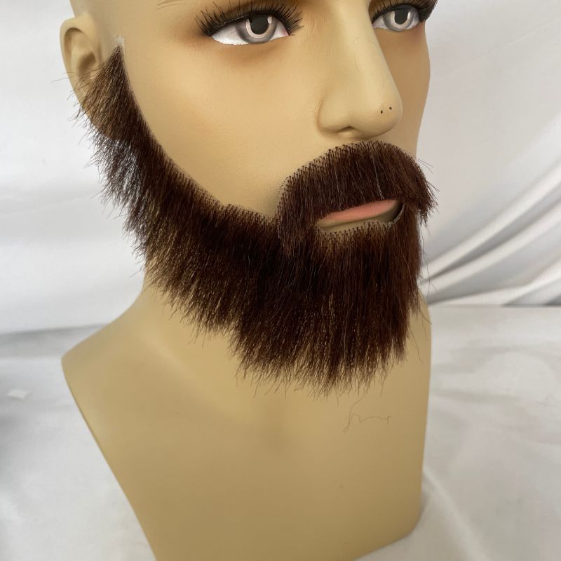 Face Fake Beard Brown Color Swiss Lace Fake Beard And Moustache Real Handmade Light Beard For Men Invisible Beards Realistic Makeup Swiss Lace Base Beard