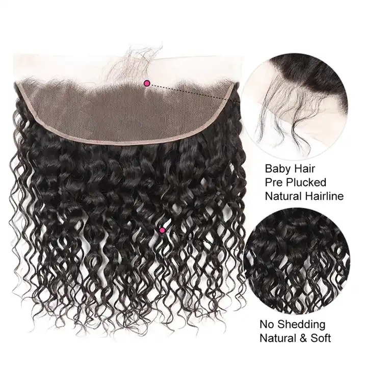 Best 13x4 Lace Frontal 100% Human Hair Water Wave Lace Frontal Closure with Baby Hair Pre-plucked Lace Frontal for Sale Installation Natural Color