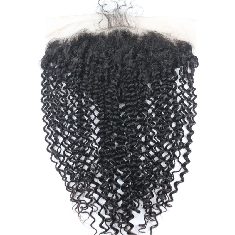 13X6 HD Transparent Lace Frontal Closure Human Hair Indian Virgin Hair Kinky Curly Natural Color Density 130% In Stock