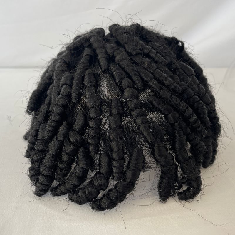 Eseewigs Mens Toupee 10x8 Inch Replacement Afro Kinky Twist Crochet Braids Human Hair for Black Men Mens Wig Full PU Base Hairpiece For Men 1B