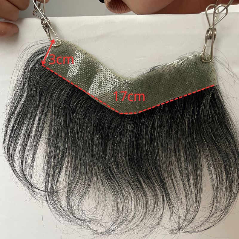 Men's PU Human Hair Hairline 100% Real Human Hair V Loop Frontal Toupee Pu Thin Skin Male Replacement 1b20# Natural Color Mixed 20% Grey Color