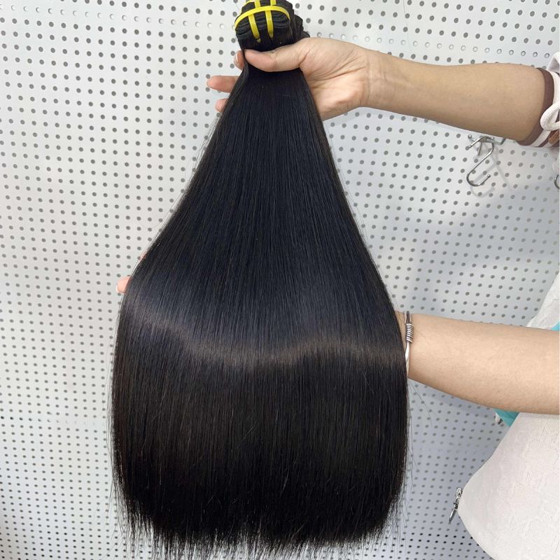 Straight 12A Grade Raw Double Drawn Indian Virgin Human Hair Bundles Sew in Extensions Natural Black Double Weft 100% Natural Cuticle Aligned Unprocessed Hair