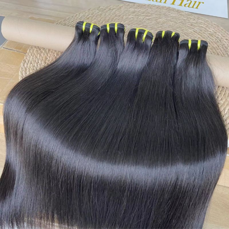 Straight 12A Grade Raw Double Drawn Indian Virgin Human Hair Bundles Sew in Extensions Natural Black Double Weft 100% Natural Cuticle Aligned Unprocessed Hair