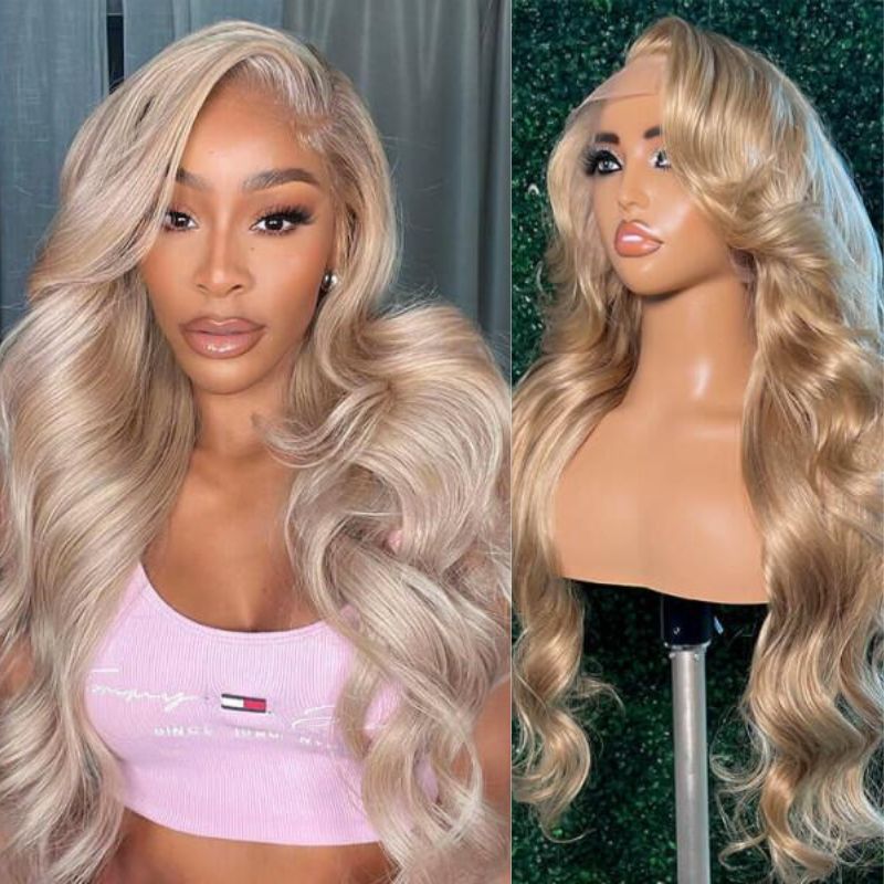Transparent HD Lace Ombre Champagne Blonde Hair Color Body Wave Lace Front Wigs Human Hair Wigs 13x4 Lace Front Wigs