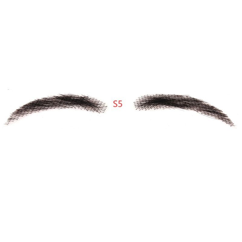 1B Color Human Hair Straight Fake Eyebrow Swiss Lace Realistic 100% Human Hair Full Hand Tied Eyebrow Hair Black False Eyebrow Lace Invisible Fake Eyebrow for Makeup For Woman and Man