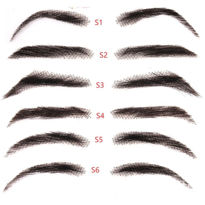 1B Color Human Hair Straight Fake Eyebrow Swiss Lace Realistic 100% Human Hair Full Hand Tied Eyebrow Hair Black False Eyebrow Lace Invisible Fake Eyebrow for Makeup For Woman and Man