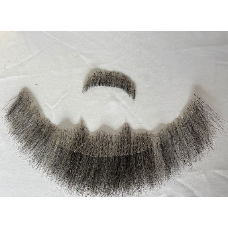 Grey Color Face Fake Beard Brown Color Swiss Lace Fake Beard And Moustache Real Handmade Light Beard For Men Invisible Beards Realistic Makeup Swiss Lace Base Beard Black Mixed with White