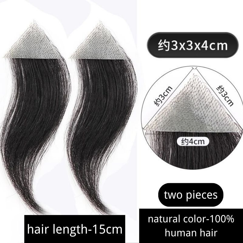 Men's PU Human Hair Hairline 100% Real Human Hair Forehead Hair Patch Hairpiece Sideburns Toupee Men Invisible Seamless Ultra Thin Skin PU Men's Hair System 1B Color