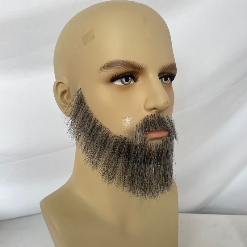 Grey Color Face Fake Beard Brown Color Swiss Lace Fake Beard And Moustache Real Handmade Light Beard For Men Invisible Beards Realistic Makeup Swiss Lace Base Beard Black Mixed with White