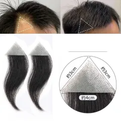 Men's PU Human Hair Hairline 100% Real Human Hair Forehead Hair Patch Hairpiece Sideburns Toupee Men Invisible Seamless Ultra Thin Skin PU Men's Hair System 1B Color