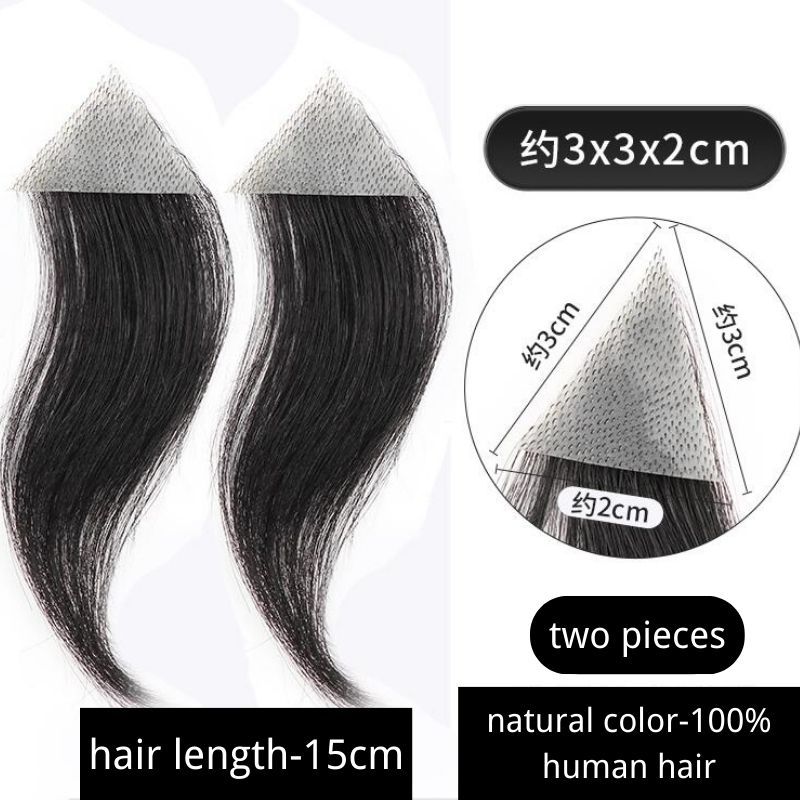 Men's PU Human Hair Hairline 100% Real Human Hair Forehead Hair Patch Hairpiece Sideburns Toupee Men Invisible Seamless Ultra Thin Skin PU Men's Hair System 1B Color