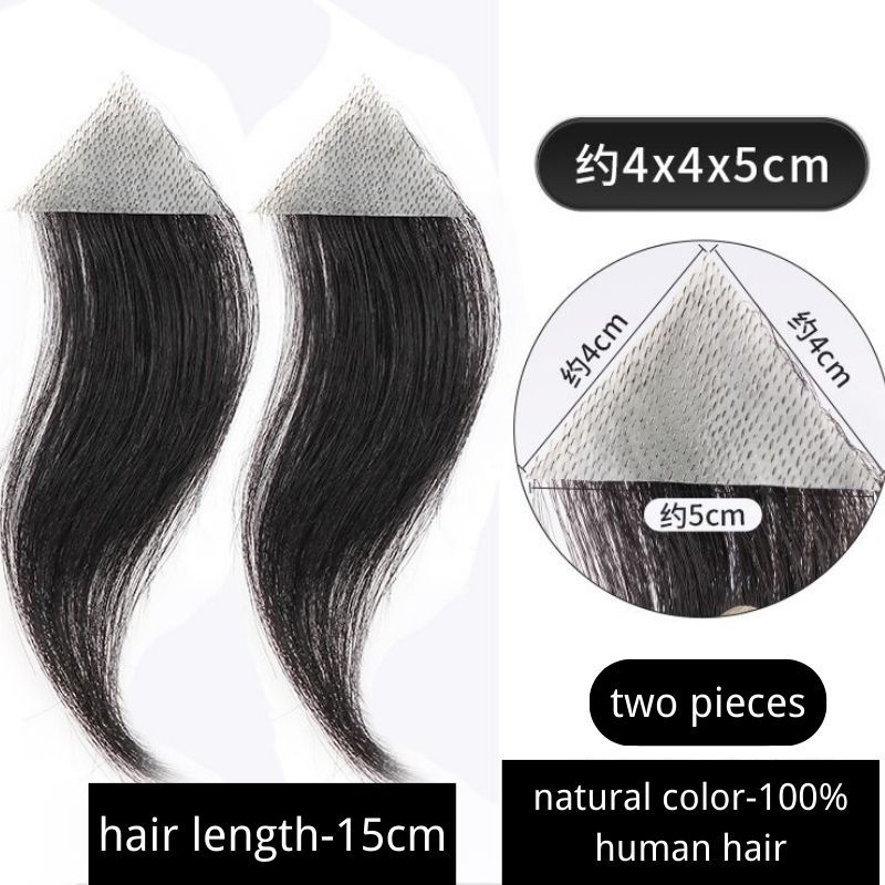 Men's PU Human Hair Hairline 100% Real Human Hair Forehead Hair Patch Hairpiece Sideburns Toupee Men Invisible Seamless Ultra Thin Skin PU Men's Hair System 1B Color