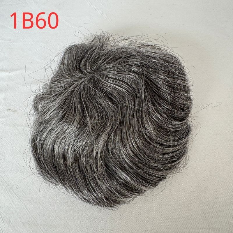 1B60 Men's PU Human Hair Hairline 8X8 cm100% Real Human Hair Toupee Hairline Full PU Thin Skin Male Replacement Hair Patch