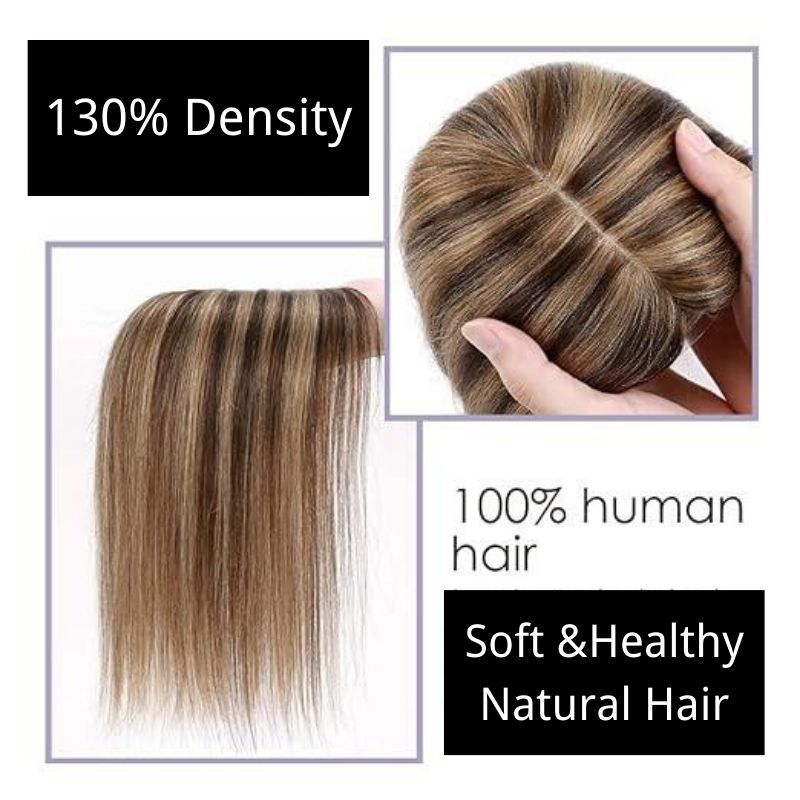 7 x13CM Silk Base Closure Medium Brown Mix Dark Blonde Women Toupee Hair Toppers 100% Human Thinning Hairpieces Clip in Remy Hair System 4P27 Color