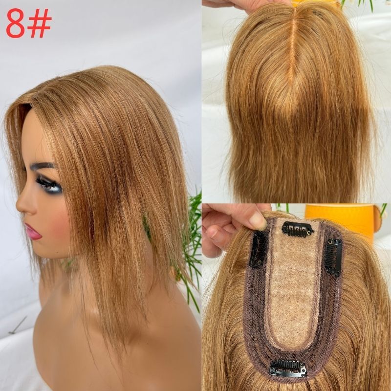 7 x13CM Silk Base Closure 8 Color Women Toupee Hair Toppers 100% Human Thinning Hairpieces Clip in Remy Hair System 12 Inch
