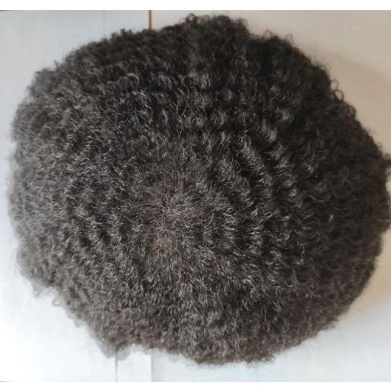 360 Wave Afro Kinky Curly 100% Human Hair Toupee For  African American Men Black Color 10X8 Inch Q6 Hair System