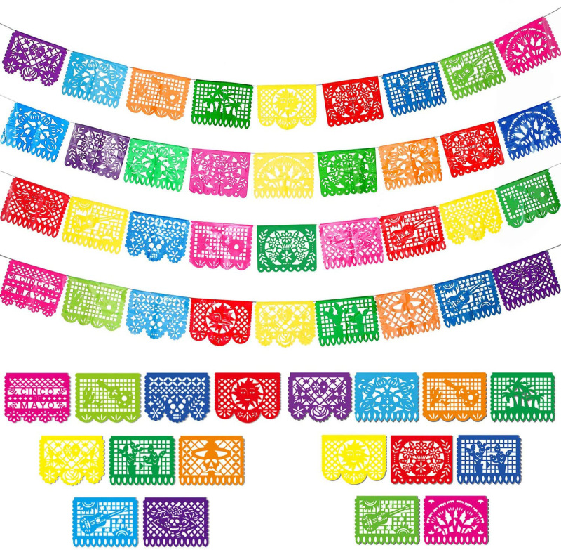 Mexican Death Day Party Supplies Carnival Theme Papel Picado Fiesta Decoration Plastic Paper Bunting Banner