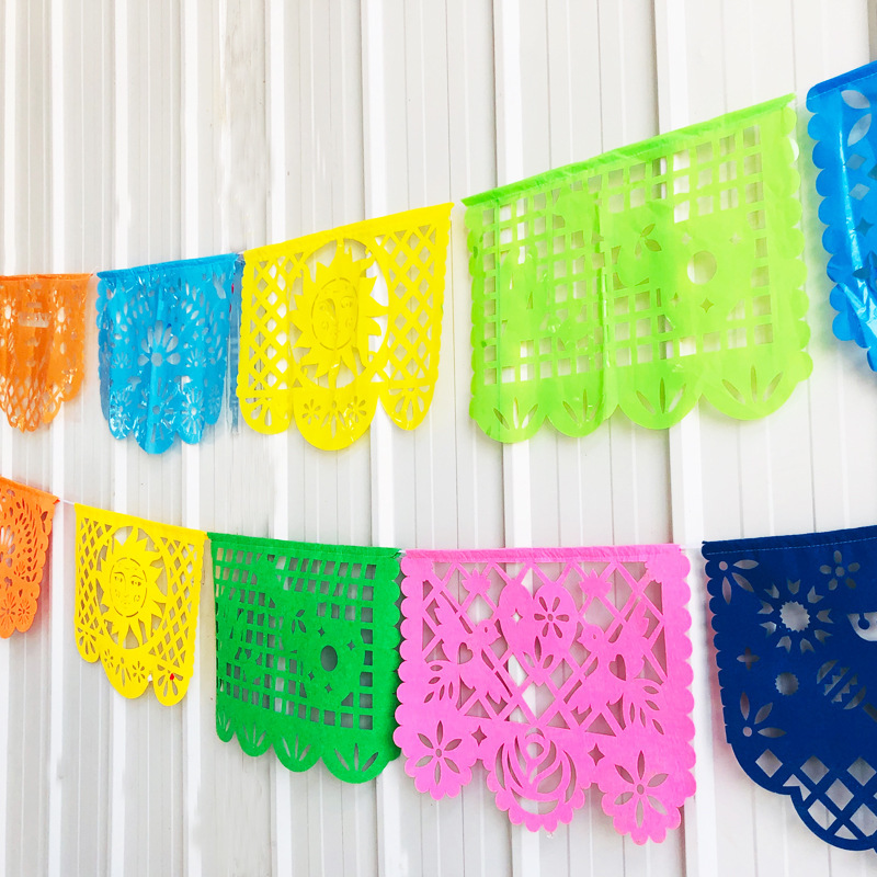 Mexican Death Day Party Supplies Carnival Theme Papel Picado Fiesta Decoration Plastic Paper Bunting Banner