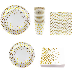 Golden Polka Dots Disposable tableware Paper Plates Party Supplies Birthday and Baptism