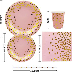 Pink Gold Fancy Girly Party Paper Dots Hot Stamping Plate Disposable Tableware Sets Made Of Paper