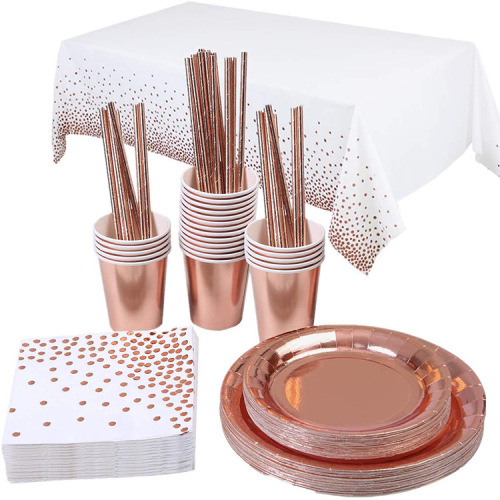 Hot Selling Paper Plates Napkins Cups Straws dispoplate Rose Gold Party Supplies Party Disposable Wedding Tableware