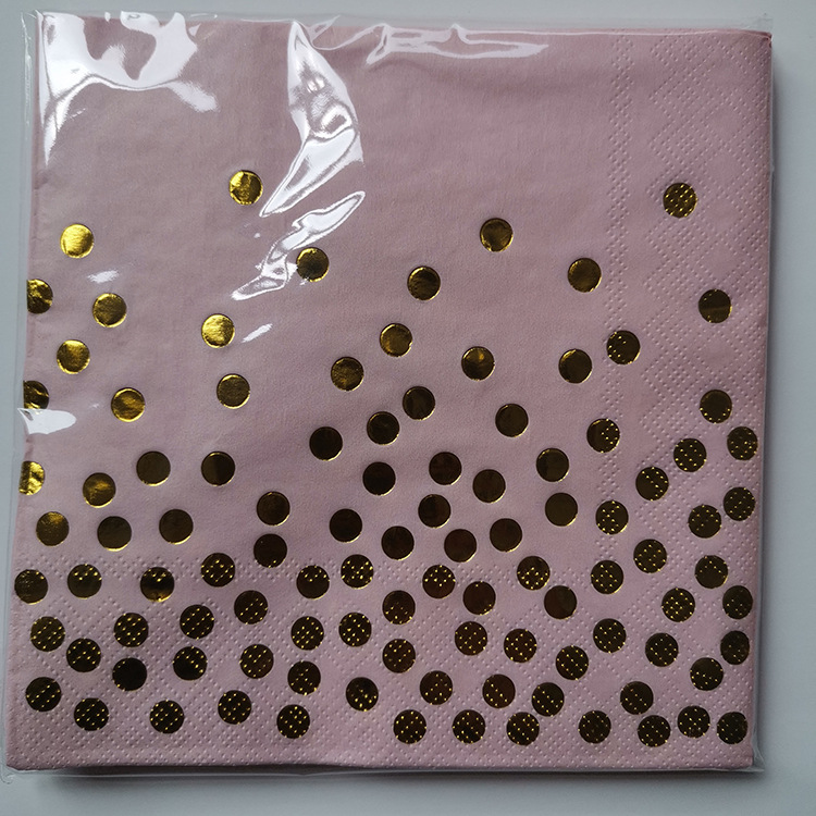 Pink Gold Fancy Girly Party Paper Dots Hot Stamping Plate Disposable Tableware Sets Made Of Paper