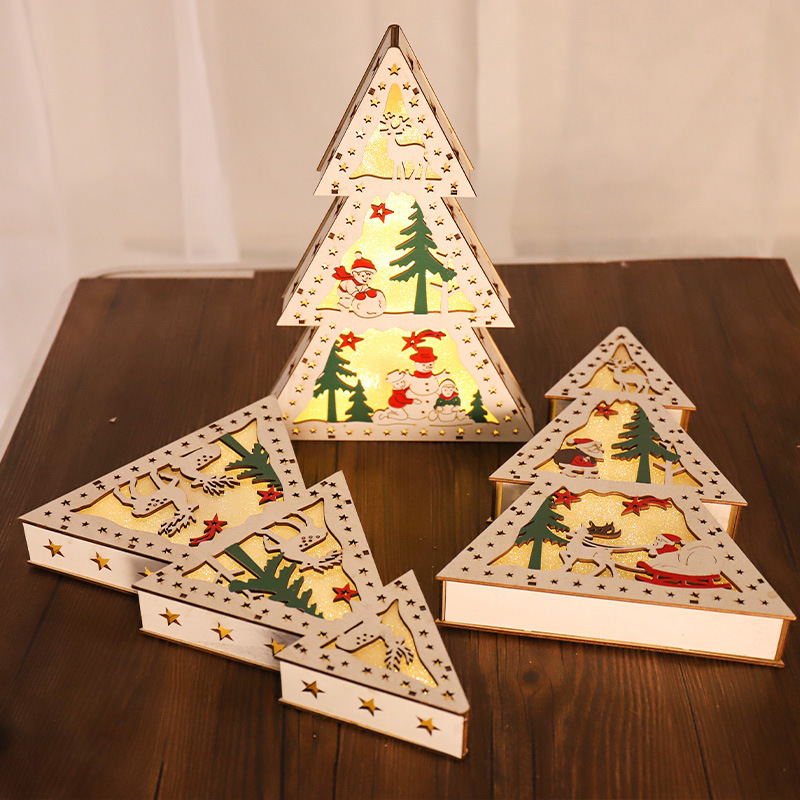 High Quality Christmas Wooden House Decorations Colored Small House Pendants Cheap Christmas Tree Wooden House Pendants