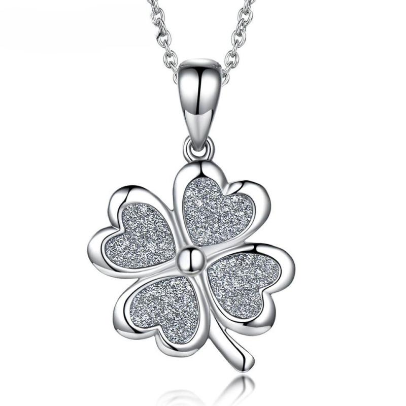 Real 925 Sterling Silver Necklace Lucky Four Leaf Clover Pendants Necklaces For Women Party Gift Fine Jewelry With Chain