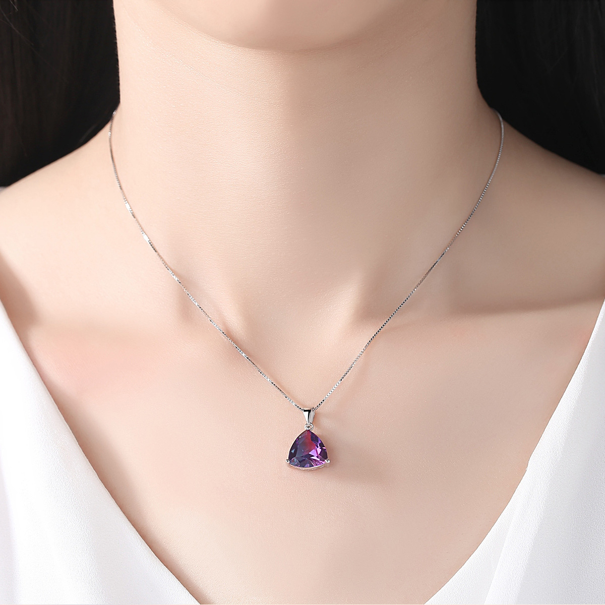 pendant 925 sterling silver necklace for women synthetic gemstone simple fashion high sense jewellery wholesale