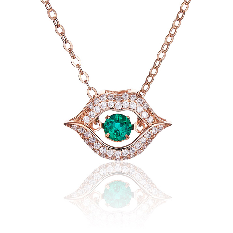 Women's Necklace Pendant 925% Sterling Silver Necklace 0.25CT Round Cultivated Emerald Simple Fashion High Jewelry