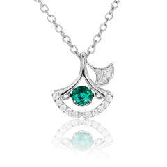 Women's Necklace Pendant 925% Sterling Silver Necklace 0.25CT Round Cultivated Emerald Wedding Party High Jewelry