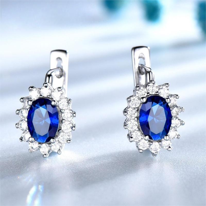 Solid 925 Sterling Silver Gemstone Clip Earrings for Women Blue Sapphire Fine Jewelry Wedding Engagement Valentine's Gift