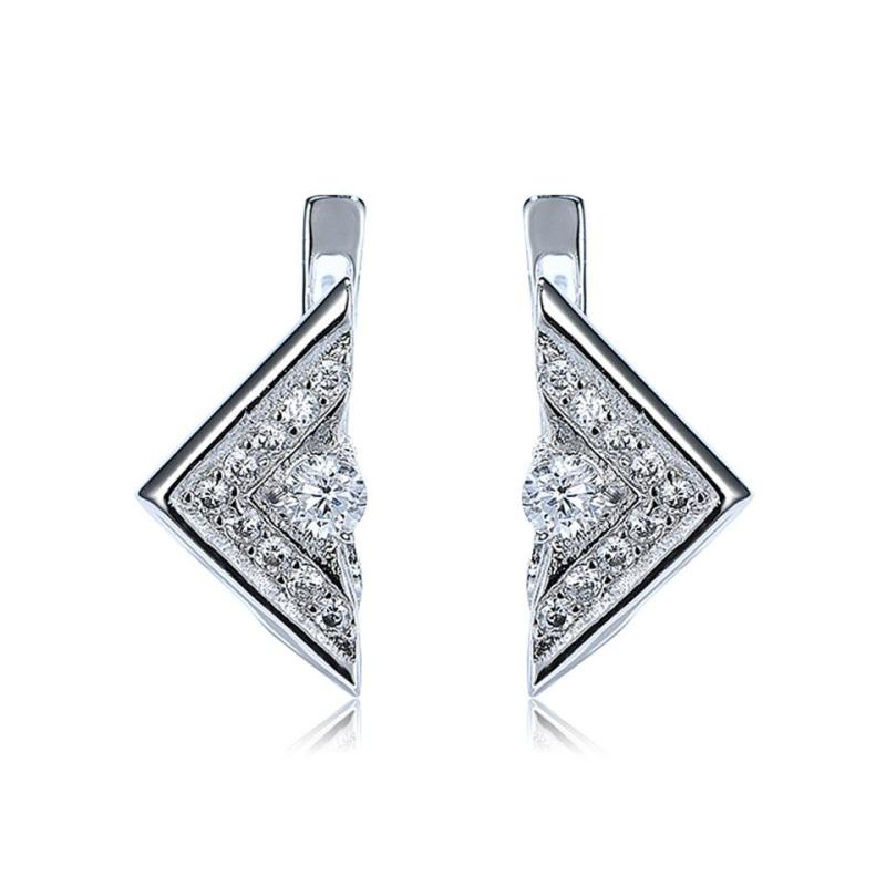 Genuine 925 Sterling Silver Clip Earrings Elegant Triangle Officie Jewelry For Women Anniversary Gift
