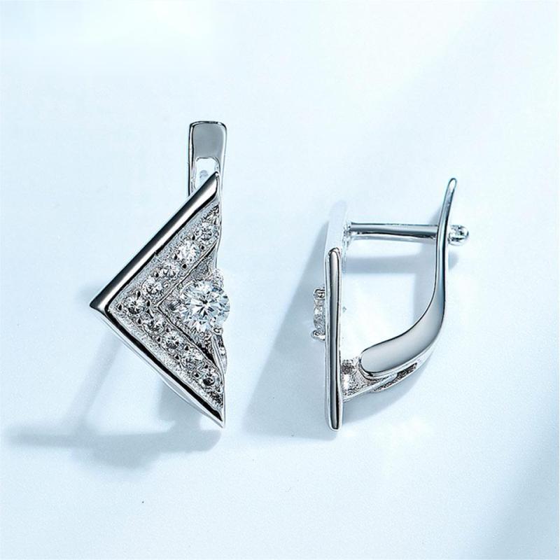 Genuine 925 Sterling Silver Clip Earrings Elegant Triangle Officie Jewelry For Women Anniversary Gift
