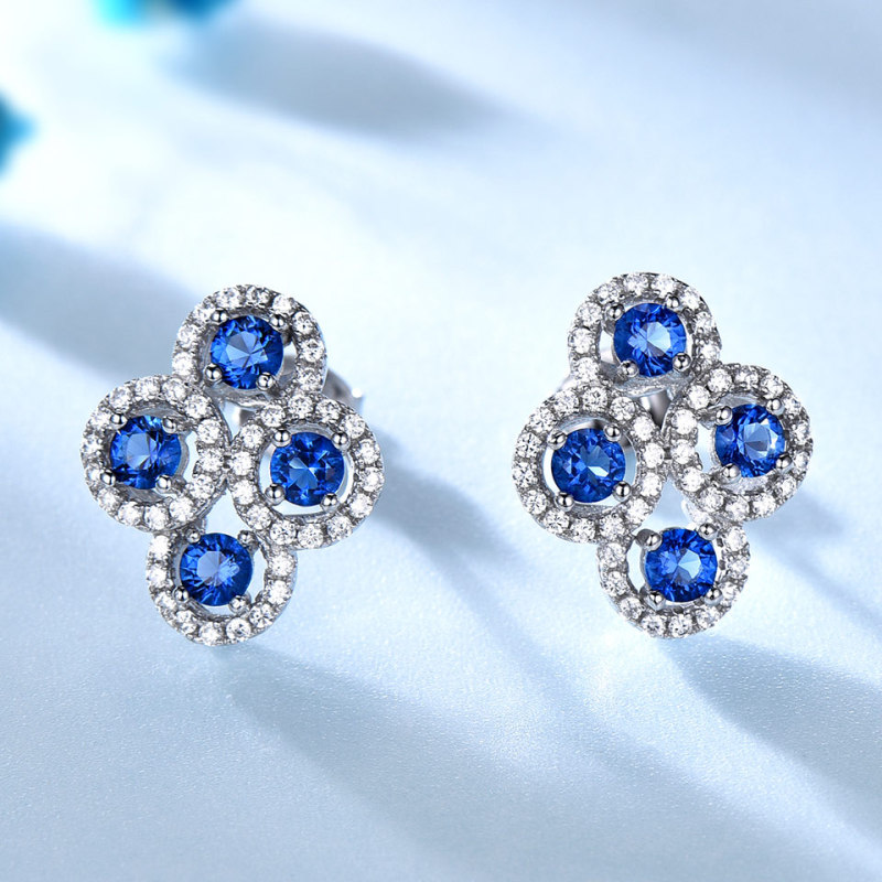 925 Sterling Silver Stud Earrings Created Emerald Sapphire Gemstone Earrings For Women Engagement Wedding Fine Jewelry