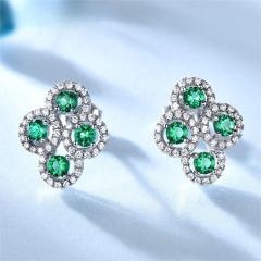 925 Sterling Silver Stud Earrings Created Emerald Sapphire Gemstone Earrings For Women Engagement Wedding Fine Jewelry