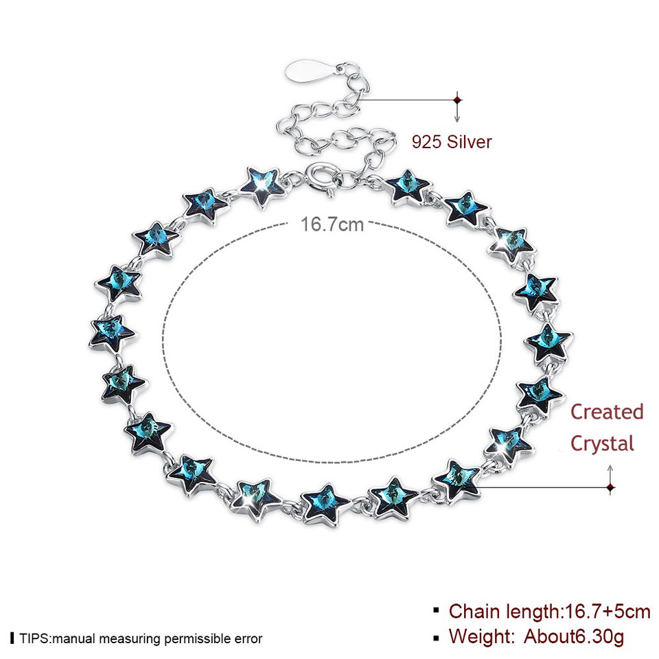 Real 925 Silver Bracelet Star Shape Crystal Bracelets Romantic Jewelry For Women Festival Party Wedding Anniversary Gift