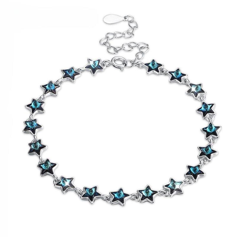 Real 925 Silver Bracelet Star Shape Crystal Bracelets Romantic Jewelry For Women Festival Party Wedding Anniversary Gift
