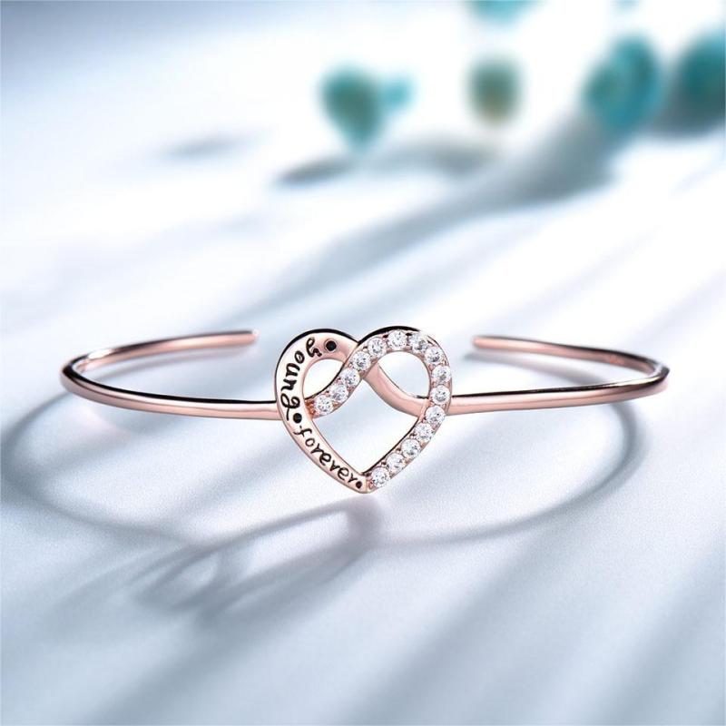 925 Sterling silver Young Forever Fashion Rose Color paved Heart Bracelets for Women Romantic Anniversary Jewelry