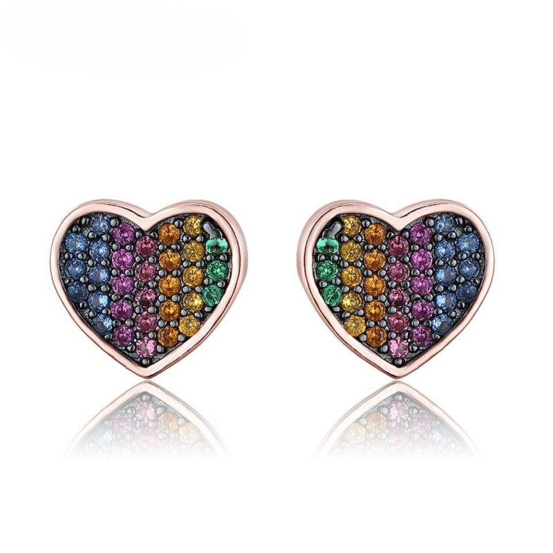 Pure 925 Sterling Silver Gemstones Earrings Colorful Heart Stud Earrings For Women Valentine's Gift Fine Jewelry
