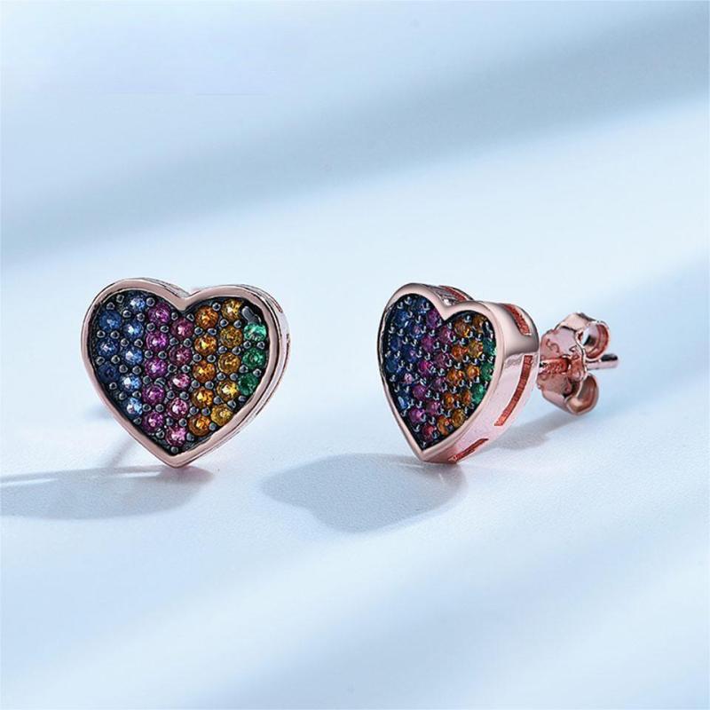 Pure 925 Sterling Silver Gemstones Earrings Colorful Heart Stud Earrings For Women Valentine's Gift Fine Jewelry